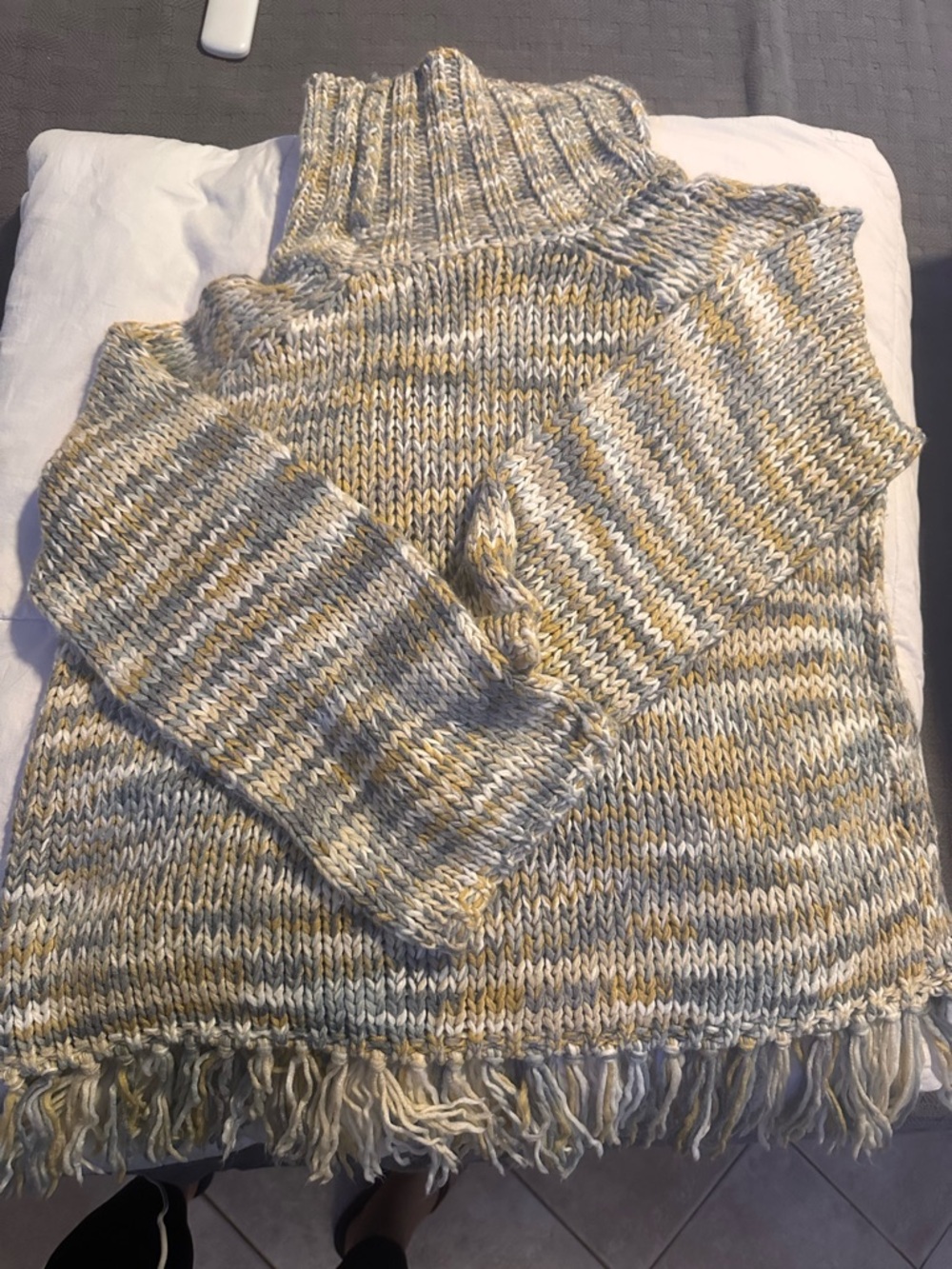 Solitaire Marled Cowl Neck Sweater in Cream and Yellow